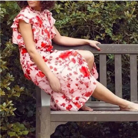 ZARA Woman Linen Blushing Blossom Ruffle Midi Dress XS - Picture 5 of 8